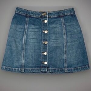 Divided H&M 00's Denim Skirt Blue Mini A-Line Button Front Skater Y2K Size 6